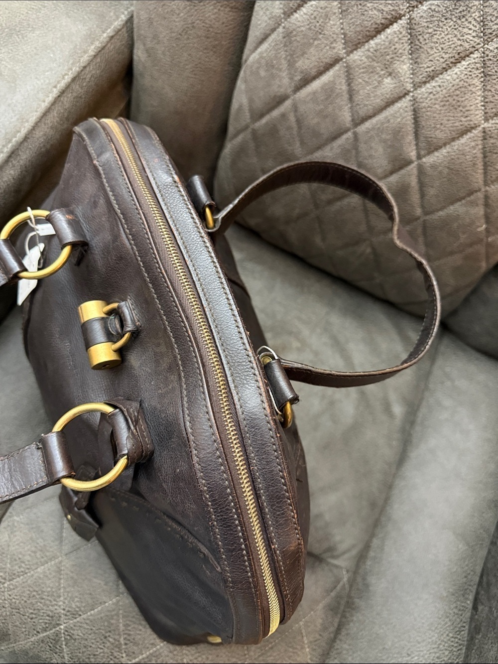 YSL Dark Brown Leather Tote Bag with Gold Hardware - Picture 7 of 7